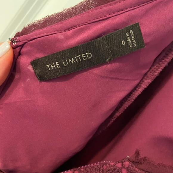 Maroon / Purple The Limited Boat Neck Lace & Satin Cocktail Dress w Pockets Sz 0 - Picture 10 of 13
